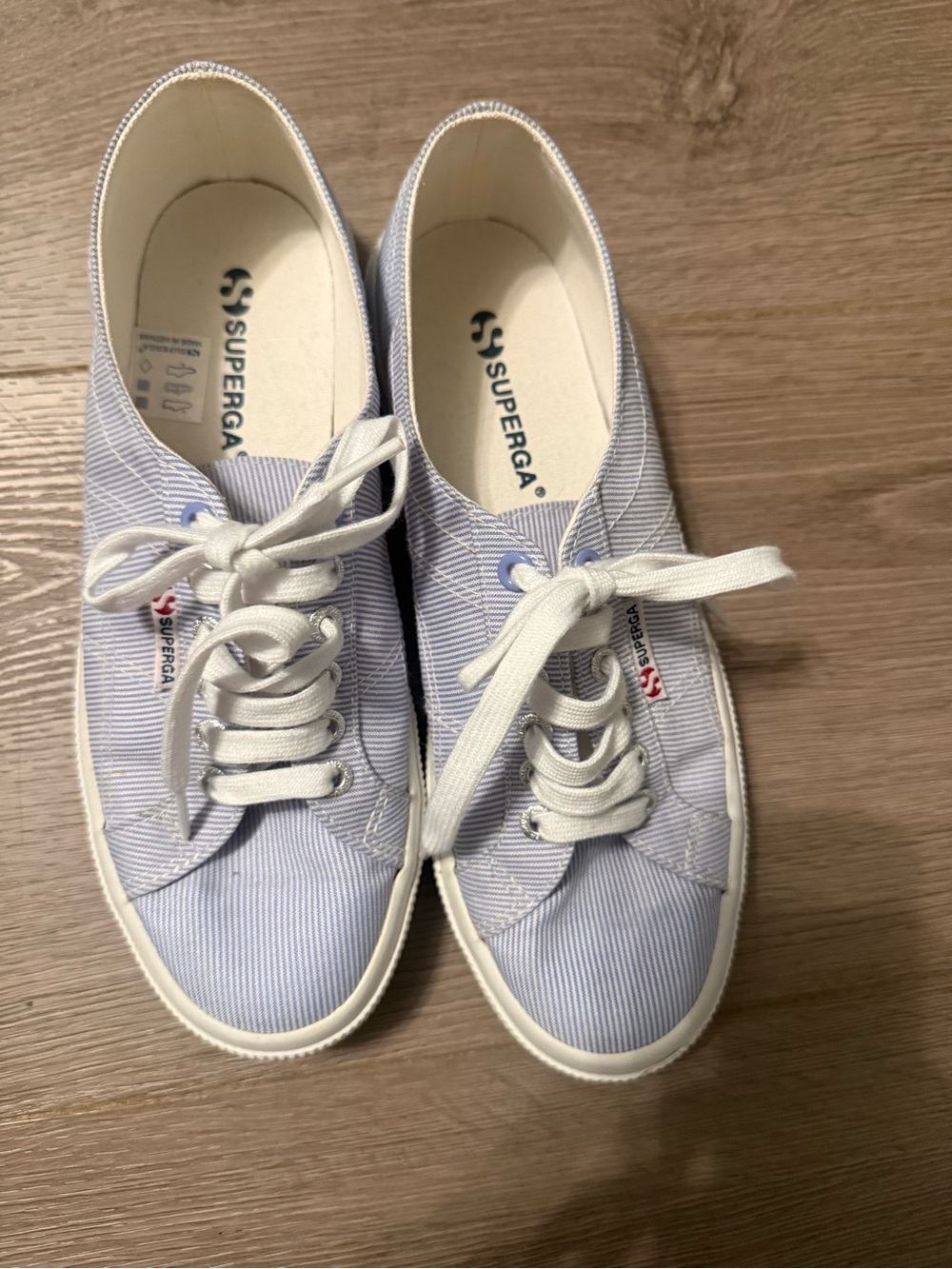 Superga Women's Light Blue Pinstripe Canvas Sneakers
